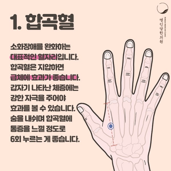 소화불량, 급체했을 때 자극하면 좋은 소화 혈자리 (합곡혈, 중완혈, 곡지혈)